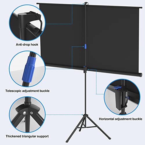 Portable Projector Screen Tripod Stand，84 Inch Outdoor Projector Screen Easy Setup and Carrying, PVC Movie Projector Screen with 1.2 Gain Glass Fiber, Idea for Home/Meeting/Indoor/Outdoor Use