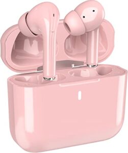 antsonic wireless earbuds,bluetooth headphones 5.1, active noise cancelling headphone, with charging case,touch control, 40 hours playback – pink