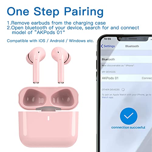 ANTSONIC Wireless Earbuds,Bluetooth Headphones 5.1, Active Noise Cancelling Headphone, with Charging Case,Touch Control, 40 Hours Playback - Pink