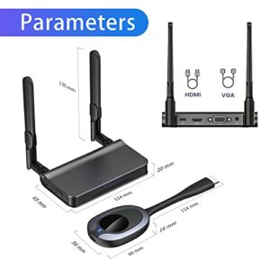 Wireless HDMI Transmitter and Receiver, Wireless HDMI Extender Kit, Plug & Play, HDMI Dongle Adapter Support 2.4/5GHz, for Ultra HD Streaming Video/Audio from Laptop,PC,Smartphone to HDTV/Projector.