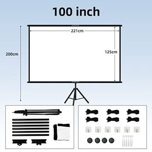 Projector Screen with Stand,Lejiada 100 inch Indoor Outdoor Projection Screen, Portable 16:9 4K HD Movie Screen with Carry Bag Wrinkle-Free Design for