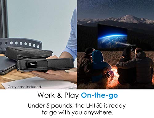 Optoma LH150 Portable 1080p LED Mini Projector with Battery, for Outdoor Movies or Office Presentations, 2.5 Hour Battery Life, USB Display Screen Mirroring, Smartphone Compatible, Black