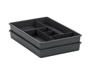 madesmart set of 2 plastic 6-compartment drawer organizer gadget trays, multipurpose storage bins for drawers, granite
