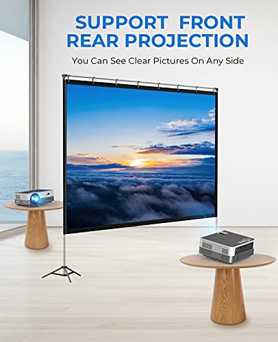 MOOKA Projector Screen with Stand-120 inch, Portable Indoor Outdoor Projector Screen Fordable, 16:9 4K HD Wrinkle-Free Outdoor Movie Screen with Carry Bag, Front Rear Video Projection Screen for Movie