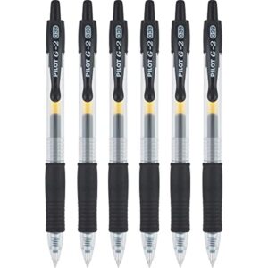 pilot g2 retractable rollerball gel pens, ultra fine point, 0.38mm, black ink, 6 count