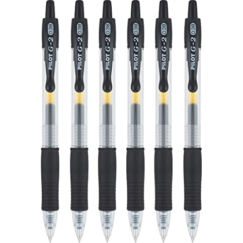 Pilot G2 Retractable Rollerball Gel Pens, Ultra Fine Point, 0.38mm, Black Ink, 6 Count