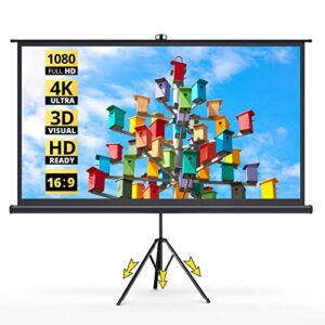 projector screen with stand, hyz 120 inch projector screen 4k hd with wrinkle-free design, indoor outdoor for backyard movie night, office presentation(1.1gain, 4:3, 160°viewing angle&carry bag)