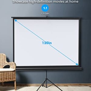 Projector Screen with Stand, HYZ 120 inch Projector Screen 4K HD with Wrinkle-Free Design, Indoor Outdoor for Backyard Movie Night, Office Presentation(1.1Gain, 4:3, 160°Viewing Angle&Carry Bag)