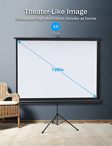 Projector Screen with Stand, HYZ 120 inch Projector Screen 4K HD with Wrinkle-Free Design, Indoor Outdoor for Backyard Movie Night, Office Presentation(1.1Gain, 4:3, 160°Viewing Angle&Carry Bag)