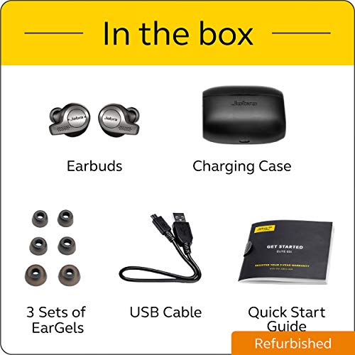 Jabra Elite 65t Alexa Enabled True Wireless Earbuds with Charging Case IP55 rated - Titanium Black (Renewed)