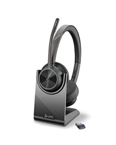 poly voyager 4320 uc wireless headset & charge stand (plantronics) – stereo headphones w/noise-canceling boom mic – connect pc/mac/mobile via bluetooth – microsoft teams certified – amazon exclusive