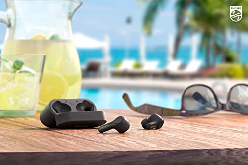 Philips T3217 True Wireless Headphones with Dual-mic Environmental Noise Cancellation for Clear Calls and IPX5 Water Resistance, Black (TAT3217BK/00)