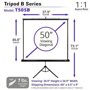 Elite Screens Tripod B, 50-INCH 1:1, Lightweight Pull Up Foldable Stand, Manual, Movie Home Theater Projector Screen, 4K / 8K Ultra HDR 3D Ready, US Based Company 2-Year Warranty, T50SB - Black