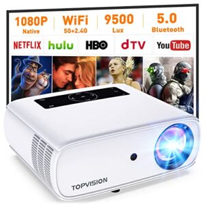 projector with wifi and bluetooth, native full hd 1080p portable movie projector, 9500lux, touch screen, 350” outdoor projector supports 4k & zoom, compatible with phone, pc, laptop, tv stick, ps5