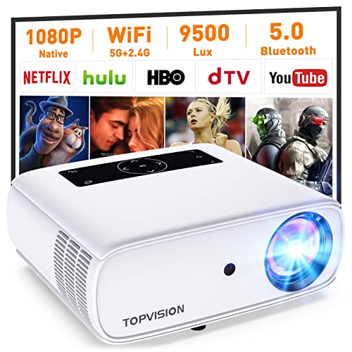 Projector with WiFi and Bluetooth, Native Full HD 1080P Portable Movie Projector, 9500Lux, Touch Screen, 350'' Outdoor Projector Supports 4K & Zoom, Compatible with Phone, PC, Laptop, TV Stick, PS5