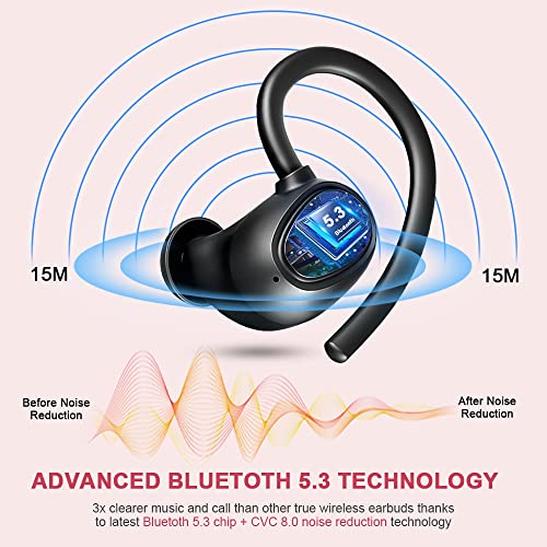 Wireless Earbud, Bluetooth 5.3 Headphones Sport Wireless Bluetooth Earphones in Ear Noise Cancelling Earbud with Mic Deep Bass, Earhooks Ear Buds IP7 Waterproof 48H Headset for Running Gym[2022 New]