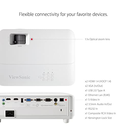 ViewSonic PG706WU 4000 Lumens WUXGA Projector with RJ45 LAN Control Vertical Keystoning and Optical Zoom for Home and Office