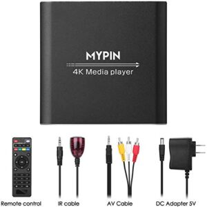 4K Media Player with Remote Control, Digital MP4 Player for 8TB HDD/USB Drive/TF Card/H.265 MP4 PPT MKV AVI Support HDMI/AV/Optical Out and USB Mouse/Keyboard-HDMI up to 7.1 Surround Sound (Black)