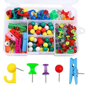 200 pieces push pins set, thumb tacks multicolor pushpin clips decorative push pins for cork board, 5 style for bulletin boards wall maps pictures office home supplies