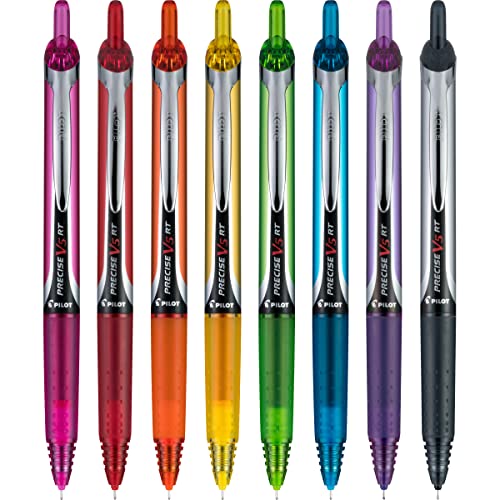 PILOT Precise V5 RT Extra-Fine Premium Retractable Rolling Ball Pens, 0.5mm, Assorted Colors, 8 Count (11890)