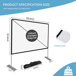 Projector Screen with Stand 120 inch Portable Projection Screen 16:9 4K HD Rear Front Projections Movies Screen with Carry Bag for Indoor Outdoor Home Theater Backyard Cinema Travel