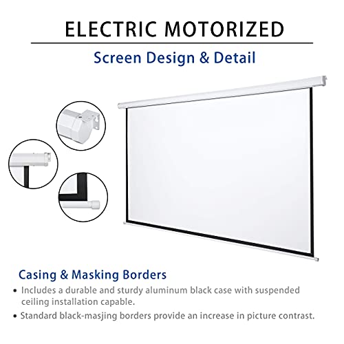 120" Motorized Projector Screen Electric Diagonal Automatic Projection 4:3 HD Movies Screen for Home Theater Presentation Education Outdoor Indoor W/Remote Control and Wall/Ceiling Mount (White)