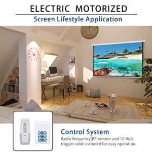 120" Motorized Projector Screen Electric Diagonal Automatic Projection 4:3 HD Movies Screen for Home Theater Presentation Education Outdoor Indoor W/Remote Control and Wall/Ceiling Mount (White)