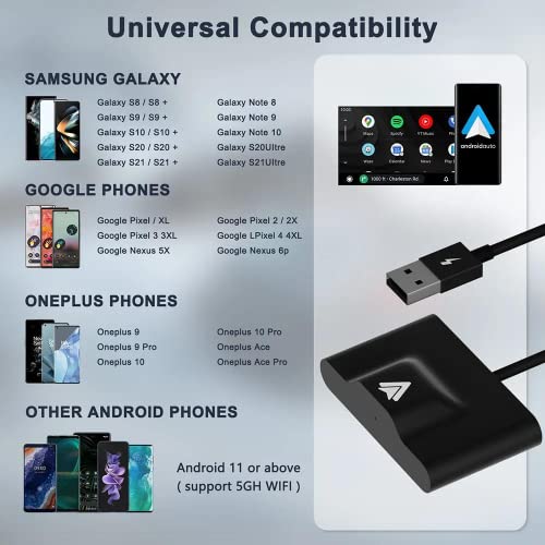 Dododuck Android Auto Wireless Adapter for OEM Factory Wired Android Auto Cars Plug & Play Easy Setup AA Wireless Android Auto Dongle for Android Phones Converts Wired Android Auto to Wireless