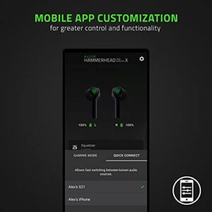 Razer Hammerhead True Wireless X Earbuds: Custom-Tuned 13mm Drivers - Bluetooth 5.2 w/Auto-Pairing - 60ms Low-Latency Gaming Mode - Touch Enabled - Mobile App Customization - Classic Black