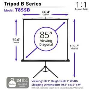 Elite Screens Tripod B, 85-INCH 1:1, Lightweight Pull Up Foldable Stand, Manual, Movie Home Theater Projector Screen, 4K / 8K Ultra HDR 3D Ready, 2-YEAR WARRANTY, T85SB