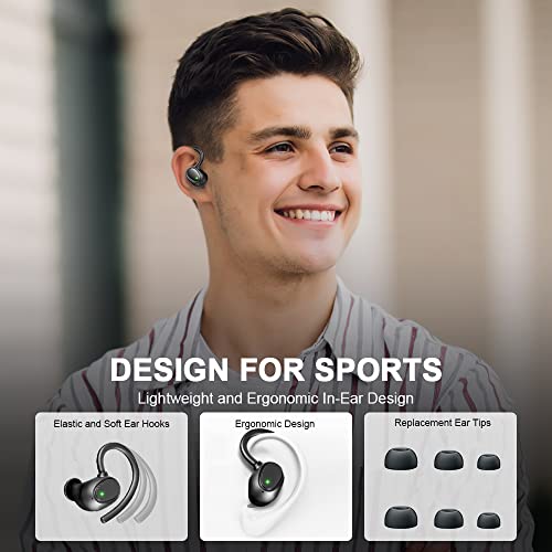 Wireless Earbud, Sports Bluetooth 5.3 Headphones, Bluetooth Earbud with Mic Deep Bass, in Ear Wireless Earphones Noise Cancelling Headphones, Ear Buds with Earhooks IP7 Waterproof 48H for Running