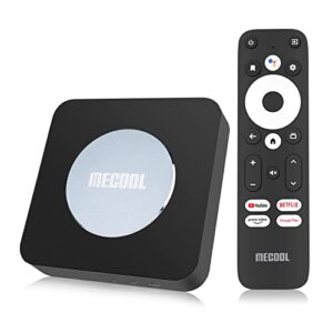android 11.0 tv box, mecool km2 plus smart tv box netflix google certified av1 ultra 4k hdr 2gb 16gb support 2.4g/5.0g wifi 5 bt 5.0 with amlogic s905x4 google assistant dolby atmos
