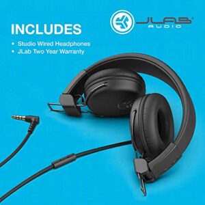 JLab Studio On-Ear Headphones | Wired Headphones | Tangle Free Cord | Ultra-Plush Faux Leather with Cloud Foam Cushions | 40mm Neodymium Drivers with C3 Sound | Black