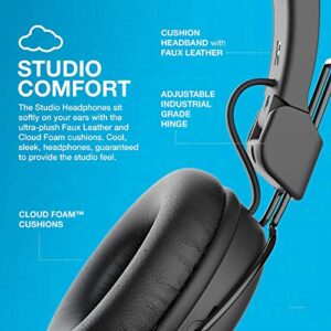 JLab Studio On-Ear Headphones | Wired Headphones | Tangle Free Cord | Ultra-Plush Faux Leather with Cloud Foam Cushions | 40mm Neodymium Drivers with C3 Sound | Black