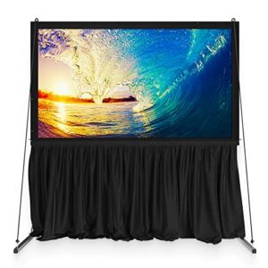 80 inch outdoor projector screen and stand or wall mount – 2 in 1 indoor outdoor movie screen – premium portable projection screen hd 16:9 – large metal fast foldable fixed frame – theater skirt