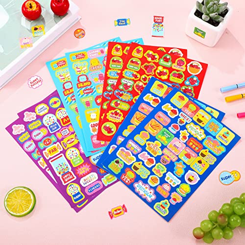 750 PCS Scented Motivational Stickers Scratch Sweet Scent Stickers Sniff Fruit Food Reward Stickers for School Classroom Supplies Teachers Student Awards Incentives (Dessert Scents, Classic Style)