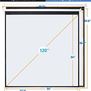 ZENY Portable Projector Screen Manual Pull Down 120 Inch 1:1 Hanging Projection Screen 4K Indoor Outdoor Movies Screen for Home Theater Office Video Game