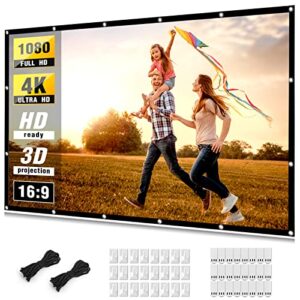 projector screen 150 inch, taotique 4k movie projector screen 16:9 hd foldable and portable anti-crease indoor outdoor projection double sided video projector screen for home, party, office, classroom