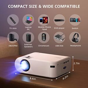 YABER Mini Projector with Screen, 1080P Full HD 8000L Outdoor Movie Projector, Portable WiFi Projector Compatible with TV Stick/iOS/Android/TV Stick/PC/PS5, for Home Theater & Outdoor Movies