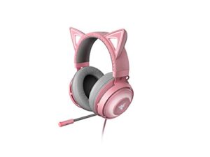 razer kraken kitty – gaming headset (the cat ear headset with rgb chroma lighting, microphone with active noise reduction, thx spatial audio, controls on the ear cup) pink/quartz