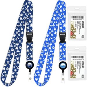 cruise lanyard essentials for ship cards [2 pack] cruise lanyards with id holder, key card retractable badge & waterproof ship card holders (blue & royal blue)