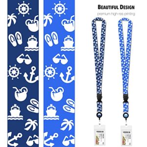 Cruise Lanyard Essentials for Ship Cards [2 Pack] Cruise Lanyards with ID Holder, Key Card Retractable Badge & Waterproof Ship Card Holders (Blue & Royal Blue)