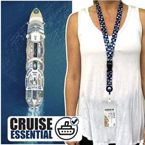 Cruise Lanyard Essentials for Ship Cards [2 Pack] Cruise Lanyards with ID Holder, Key Card Retractable Badge & Waterproof Ship Card Holders (Blue & Royal Blue)