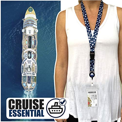 Cruise Lanyard Essentials for Ship Cards [2 Pack] Cruise Lanyards with ID Holder, Key Card Retractable Badge & Waterproof Ship Card Holders (Blue & Royal Blue)