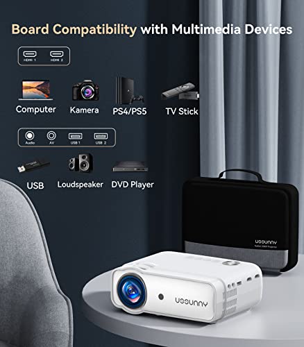 Portable Projector with WiFi and Bluetooth, 5G WiFi Native 1080P 9800L USSUNNY Outdoor Projector 4K Supported, 300" Mini Movie Projector with Carry Bag, for HDMI*2, USB, Laptop, iOS & Android Phone