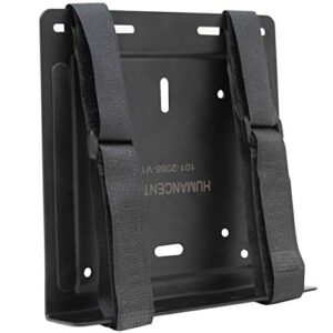 humancentric universal wall and vesa mount, adjustable strap mount for small computers, ups units, cable boxes, modems and other electronic devices, mounts on the wall or back of a computer monitor