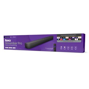 roku streambar pro | 4k/hd/hdr streaming media player & cinematic sound, all in one, roku voice remote with headphone jack for private listening, personal shortcut buttons, and tv controls (renewed)