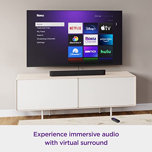 Roku Streambar Pro | 4K/HD/HDR Streaming Media Player & Cinematic Sound, All In One, Roku Voice Remote with Headphone Jack for Private Listening, Personal Shortcut Buttons, and TV Controls (Renewed)