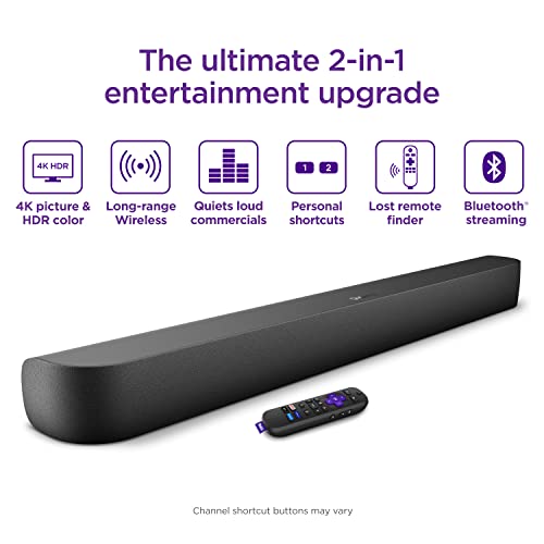 Roku Streambar Pro | 4K/HD/HDR Streaming Media Player & Cinematic Sound, All In One, Roku Voice Remote with Headphone Jack for Private Listening, Personal Shortcut Buttons, and TV Controls (Renewed)