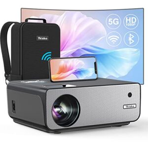 【electronic focus】 projector with 5g wifi and bluetooth 5.1, tkisko 480ansi native 1080p movie projector 4k support, 4d/4p keystone correction, outdoor portable video projector for travel/camping